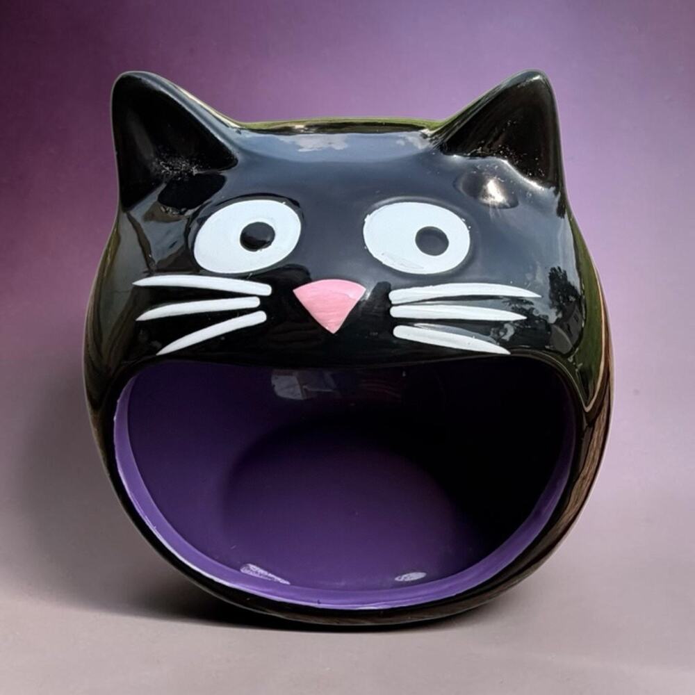 Halloween Ceramic Black Cat Candy Dish Or Sponge Holder Decor